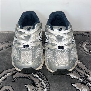 New Balance Kids Silver and Navy Athletic Sneakers